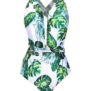 Begonia K Tropical Print One Piece Swimsuit Leaves Medium